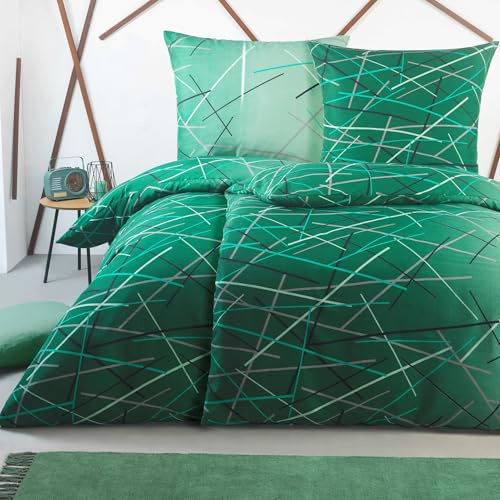 BaSaTex Bettwäsche Set, 4-TLG., 135x200 cm 80x80 cm, Stripes Grün | Öko_Tex Zertifiziert, 100% Mikrofaser, Allergiker geeignet, Atmungsaktiv, Temperaturausgleichend