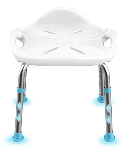 UOJYAIP Taburete de Baño para Personas Mayores, Taburete de Ducha de Aluminio Ligero, Altura Ajustable Silla de Ducha con Patas de Antideslizantes, Pequeño Respaldo y Asas Integradas, Carga de 150 kg
