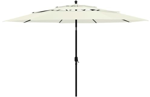 Parasol de Jardin Extérieur, 3 Couches Anti-UV, Mât Aluminium Thermo-laqué, Parasol Terrasse et Balcon, Inclinable à Manivelle, Couleur Sable, Diamètre 3.5 m