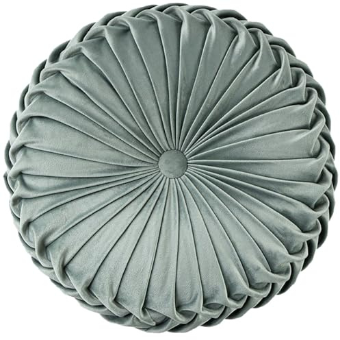 MSNCS Cuscino Rotondo da Divano da 35 Cm, Velluto Cuscini per Il Soggiorno,plissettato, Cuscino A Forma di Zucca, Adatto per La Decorazione Di Casa, Letto, Auto(Verde chiaro,D: 35cmx10cm)