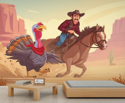 Amerikanischer Cowboy Western Tapete Reitpferd Cowboy Kindertapete Teenager Junge Cartoon Truthahn Wandbild für Mädchenzimmer Wandbild für Kinderzimmer Wohnzimmer 500 X 350 cm