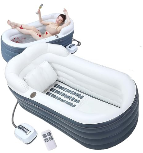GAOCUNBING Aufblasbare Badewanne mit Badematte, rutschfeste tragbare Badewanne für Erwachsene, faltbare Surf-Massage-Badewanne, Düsen für Bademaschine mit Fernbedienung und Luftpumpe 168 * 76 * 66 cm