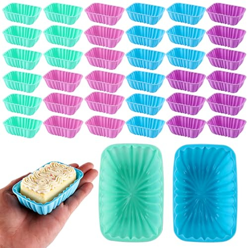SHUESS 36 pirottini per muffin in silicone, riutilizzabili, rettangolari, in silicone, antiaderente, per brownies, cupcake e airfryer, 4 colori 8,5 x 5,4 cm