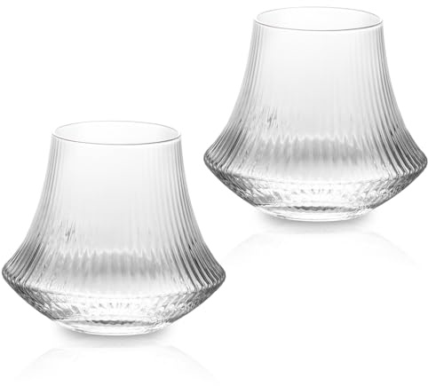 KAMMAK Whiskey Glass Set of 2, 310ml Old Fashioned Cognac Glass for Scotch, Rum, Brandy, Vodka in Bar and Party Gifts for Men, Whisky Lovers, Wedding, Anniversary, Birthday