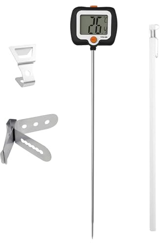 Misuratore di temperatura per la cottura – Misuratore da cucina a sonda lunga 5,2 x 4,2 x 25 cm, clip per pentola, display rotante | Termometro a olio da friggere, per barbecue, griglia, brassa