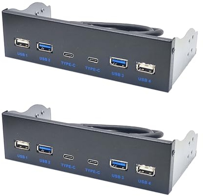 Hfgdnchva 2X USB 3.0 Front Panel for Desktop 5.25In CD-ROM Drive Bay USB3.0/3.2 19Pin USB2.0 9Pin to 2x USB Type C