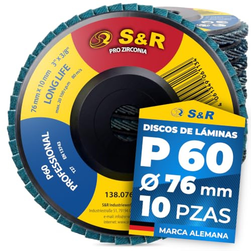 S&R 10 Dischi Lamellari 76mm Grana 60 Corindone Zirconio | Corindone di zirconio per metalli duri · Rimuove rapidamente ruggine e saldature · Forma T27 compatibile smerigliatrici Ø76mm