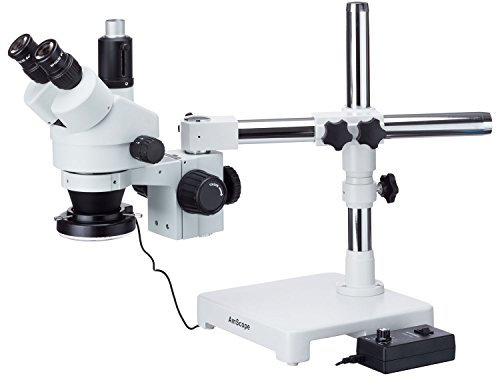 AmScope 7X-90X Trinocular Zoom Stereo Microscope on Boom Stand with a 144 LED Light