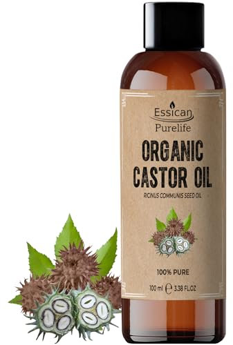 Essican Purelife Organic Cold Pressed Castor Oil for Hair Growth 100ml, Pure Organic Castor Oil for Eyelashes, Skin Moisturiser, Eyebrow Oils Enhancement - Ideal for Body, Nails & Beard Cruelty-Free