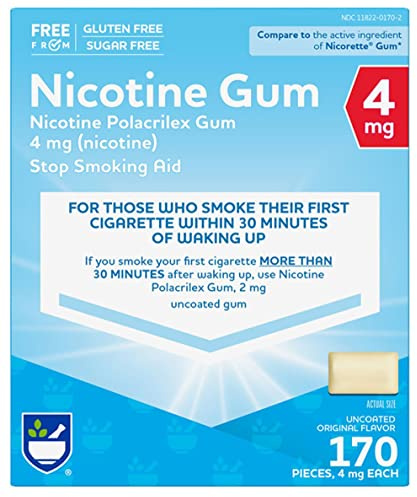 Rite Aid Nicotine Gum, Original Flavor, 4 mg - 170 Count | Quit Smoking Aid | Nicotine Replacement Gum | Stop Smoking Aids That Work | Chewing Gum to Help You Quit Smoking | Uncoated Nicotine Gum