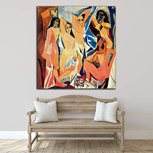 Desconocido Cuadro Lienzo Las señoritas de Avignon de Pablo Picasso – Varias Medidas - Lienzo de Tela Bastidor de Madera de 3 cm - Impresion Alta resolucion (56, 60)