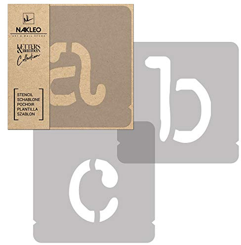 NAKLEO Alphabet Malschablonen Set 42 Stück, 25 cm Buchstaben & Zahlen Typewriter Klein Schriftart, Wiederverwendbare Kunststoff Stencil, DIY Handwerk Holz Möbel Wand Dekoration