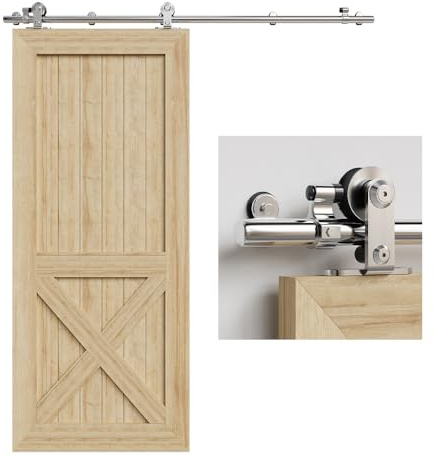 TSMST 200CM Sliding Barn Door Hardware Kit Track Roller Closet Accessory for Single Door Stainless Steel Kit