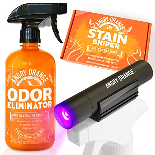 ANGRY ORANGE Pet Odor Eliminator Kit for Dog/Cat Urine - Citrus - 24 oz + UV Flashlight