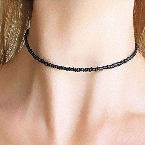 Yienate Schlichte schwarze Rocaille-Halskette, kleine Perlenkette, minimalistischer Charm-Halskette, Schmuck für Damen und Mädchen, Synthetische Perlen