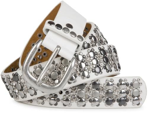 styleBREAKER Damen Nietengürtel Strass Vintage 3.3cm, 110cm,Weiß