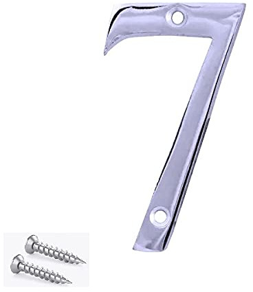 TERF® 3 Inch (75mm) Chrome Polished Finish Screw Fix Front Door Number '' 7 '' Mailbox Hotel House Door Number Suitable for All Door Types Wooden, uPVC and Composite With Fixing Screw [ Number - 7 ]