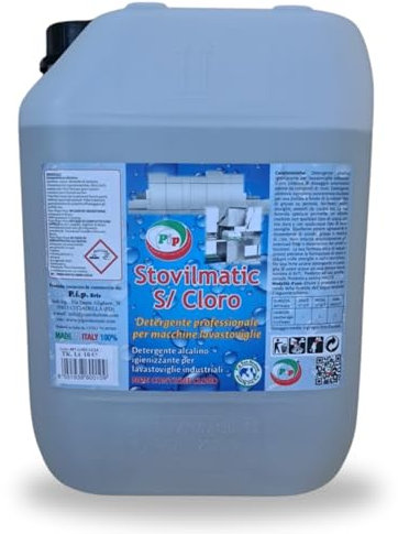PIP Detergente Lavastoviglie Professionale Stovilmatic, Detersivo Stoviglie Industriale, Lavapiatti, Bicchieri, Pentole, Disincrostante, Anticalcare, Ho.Re.Ca, Senza Cloro, Tanica UN LT.10 = Kg.12