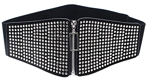 MEGAUK Damen Leder Gürtel Breit Nieten Gürtel Elastischer Taillengürtel Vintage Nietengürtel Hüftgürtel Bindegürtel Lolita Korsett mit Schnalle Design