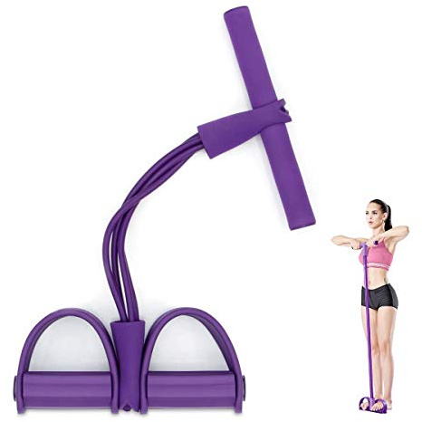 PORRASSO Corde de Tension Multifonctionnelle Sit-Up Bodybuilding Expander Bande de Résistance de Pédale Matériel D'entraînement élastique Pull Rope 4 Tubes Exerciseur Multifonction - Violet