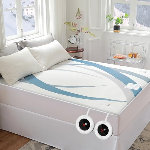 Gotcozy Beheizte Matratzenauflage, Queen-Size-Größe, doppelte Kontrolle, elektrische Matratzenauflage für bis zu 38,1 cm, mit 4 Heizsitzen und 10 Stunden Auto-Off-ETL-zertifiziert, maschinenwaschbar