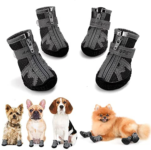 SMALLLEE_LUCKY_STORE Chaussures de d'été pour Chiens de Petite et Moyenne Taille,Respirantes en Maille aérée Protection des Pattes réfléchissantes antidérapante Trottoir Chaud, Noir 2#