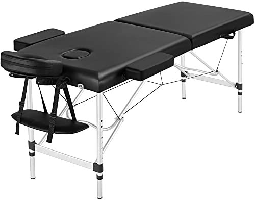 Yaheetech Lettino da Massaggio Pieghevole Portatile Professionale a 2 Zone Alluminio per Fisioterapia Portata 250 kg Altezza Regolabile Poggiatesta e Briaccioli Rimovibili con Borsa 213 x 60 cm Nero