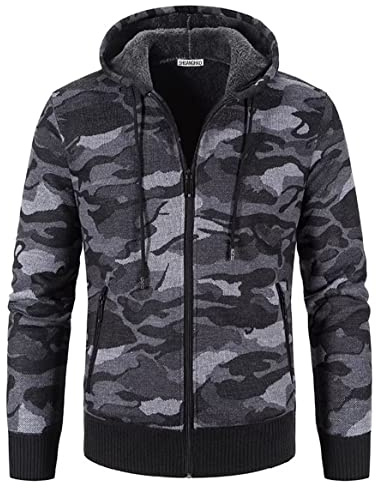 Shuanghao Hombre Capucha Camuflaje Jerséis Suéter Punto Chaqueta Cárdigan - Invierno Grueso Calienteita Forro de Pelusa Sudaderas Casual Vestir Cardigan Suéter Jersey Otoño para Hombre Gris L
