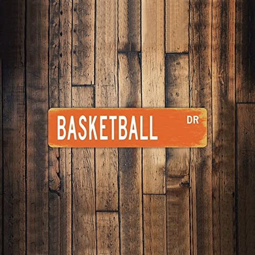 Basketball DR Vintage Metal Sign Basketball Novelty Street Sign Basketball Sport Sign Basketball Player Gift for Home Cabin Front Door Outdoor Decor 3x12 Inch