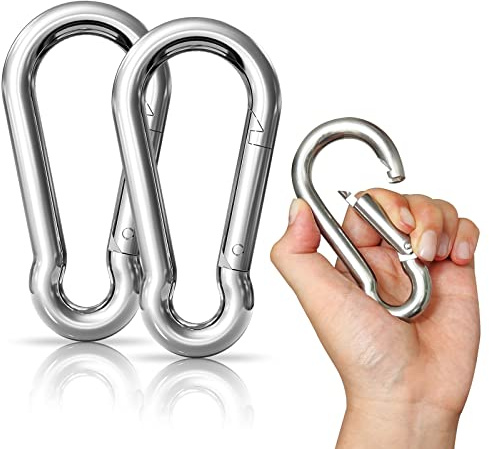 LISOPO 2pcs Moschettoni in Acciaio inox Moschettone Acciaio Inox 100mm x 10mm con chiusura a scatto di alta qualità Moschettone Multifunzione per Portachiavi, Campeggio, Pesca ed Escursionismo