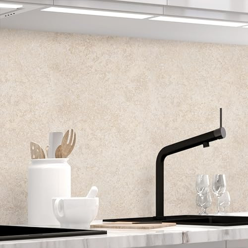 Stickerprofis Küchenrückwand Matt selbstklebend - SANDSTEIN TRAVERTIN - 0.5mm versteifte PET Folie, zuschneidbar, Spritzschutz PRO 60 x 220cm
