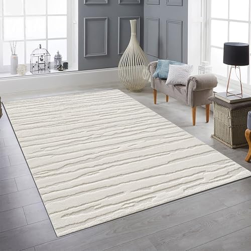 Teppich-Traum Teppich Hoch-Tief Abstraktmuster Creme-Beige 140x200 cm | Boho-Stil, flauschig, weich, pflegeleicht, wohnliche Ausstrahlung, Wohnzimmer, Kinderzimmer, Schlafzimmer