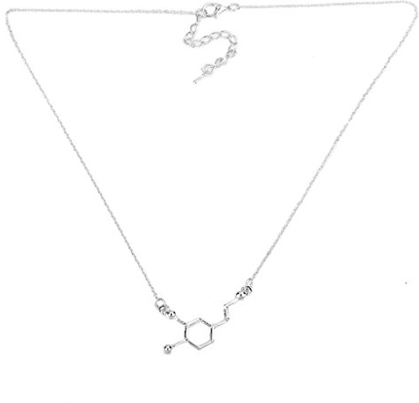 Tiuimk Collar de fórmula molecular de estructura química de dopamina, colgante de cabeza redonda plateada X011, Cristal