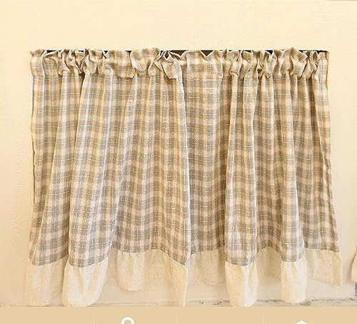 izielad Tenda Corta Stile Rustico Tende da Cucina Moderne Tenda da Bistrot Mantovana Finestra a Pannello Tende Corte a Quadri LxA 135x70cm