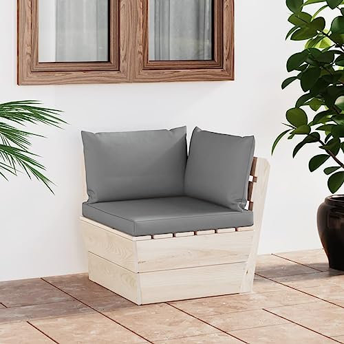 Homgoday Garten-Paletten-Ecksofa mit Kissen Gartensofa Einzelsofa Sofa Lounge Modular Sofa Loungesessel Gartenmöbel Balkon Terrasse Imprägniertes Fichtenholz
