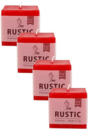 Gala Rustic Kerzen - Candle - handmade - Rot - 4 Stück - Dekorative Marken Haushalts Kerzen - kein Duft - Natürliches Pflanzenwachs - Advent - Weihnachten - Kerzen