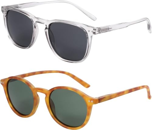 ZENOTTIC 2 Pares Gafas De Sol Polarizadas para Mujer Hombre Retro Redondas Cuadradas Protección UV400 Unisex Gafas de Sol