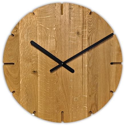 Natuhr große XXL Holz Wanduhr Eiche Esche - Super Loft - Massivholz, geräuscharmes Uhrwerk, modern 50 cm Durchmesser (Eiche geölt)