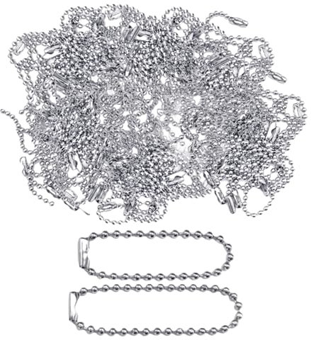 100 Pieces Ball Chain Necklace, Key Ring Chain, Key Chain, Bead Key Chain, Ball Chain Craft, Ball Chain Connector Buckle, Ball Chain 10cm, Ball Chain 12cm (Silver)