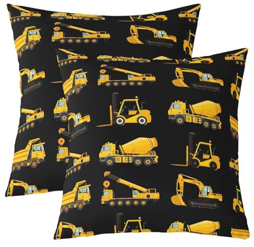 Homewish 2Pcs von Jungen BAU Kissenbezüge,Bagger Kissenbezüge für Kinder,Cartoon Fahrzeug Autos Werfen Kissenbezüge,Kinder Auto Thema Dekorative Kissenbezüge Schlafzimmer Dekor,Gelb 40x40cm