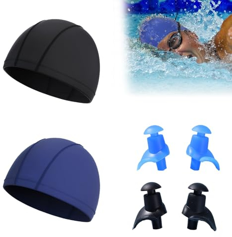 DHWEKU 2PCS Cuffia per Nuoto in Piscina Unisex Adulto Cappello da Nuoto Uomo e Donna Unisex Cuffia da Bagno Cuffia da Nuoto per Piscina Cuffia Piscina Tessuto Adulto Bambini Cuffie Nuoto per Uomo