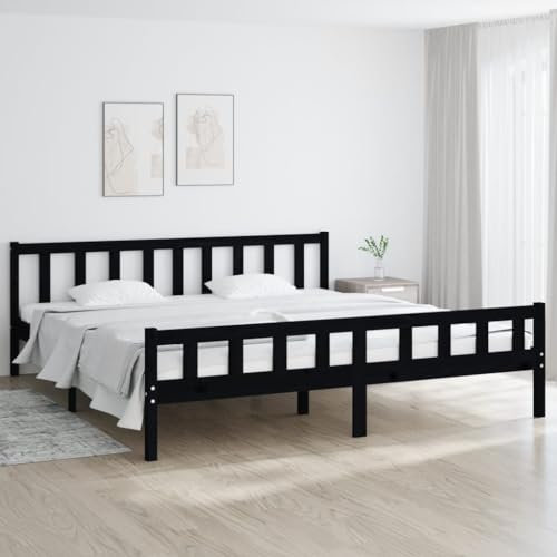 Hommdiy Massivholzbett, Holzbett Bett mit Kopfteil, Bettgestell Bettrahmen mit Lattenrost, Doppelbett Schlafzimmerbett,Schwarz,200 x 200 cm