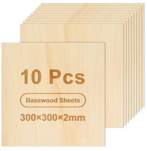 CheurYae 10 hojas de madera contrachapada de tilo, hojas de madera contrachapada de 300 x 300 x 2 mm, materiales de grabado láser, tablero de hojas de tilo sin terminar para bricolaje, manualidades,