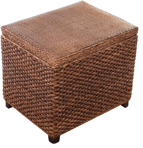 LYECYGJL Osmanischer Fußhocker, massiver Holzhocker mit Stauraum, Retro-Rattan-Fußhocker, Pouf, Hocker, Stauraum-Ottomane für Schlafzimmer, Wohnzimmer, gepolsterter Sitz (Farbe: Braun, 30 cm)