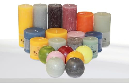 sopomarkt24 Rustic Stumpenkerzen, Kugelkerzen, Kerzen Mischpaket, Gala Kerzenset, Wachskerzen Teelichter Winterdeko, Dekokerzen, verschiedene Größen, für Zuhause Feste Weihnachten, 7,5 kg