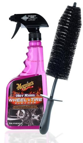 Felgenreiniger Set | Meguiar's Hot Rims All Wheel & Tire Cleaner + Felgenbürste | Auto Felgen Reinigungsset entfernt festsitzenden Straßenschmutz und Bremsstaub