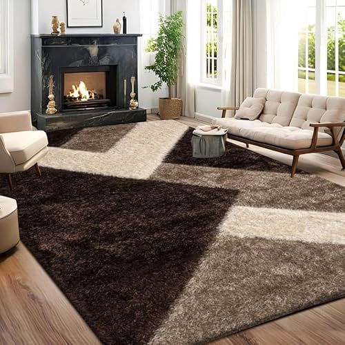 Cozy Haven Luna Terra Collection Rugs - Large Fluffy Area Rug Carpet Non-Slip Soft Modern Indoor Shaggy Floor Rug for Living Room, Bedroom, Hallway, Lounge – (Luna, Brown Cream, 120x170 cm)