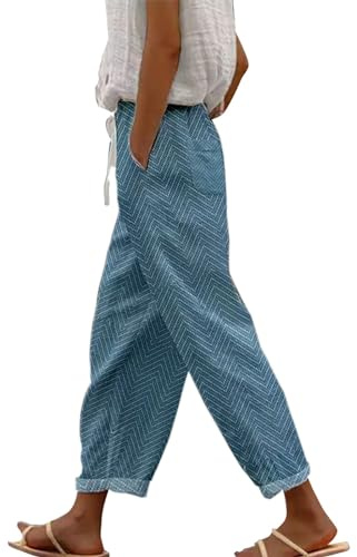 VgguDoe Jogginghose mit Reißverschluss Damen Leinenhose Mä Lange Sommerhose Damen Hose Weites Bein Damen Sommer Hiking Pants Women Damenhose mit Elastischer Taille Ballonhose Damen Laufshorts Damen