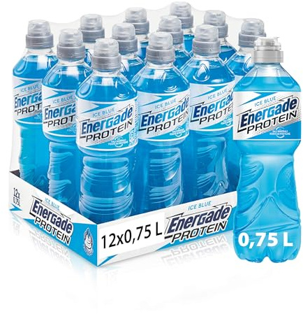 Energade Protein, Bevanda Reintegrante 12x0,75L, Gusto Ice Blue, Con Sali Minerali e Proteine, Perfetta Per L'Attività Fisica, Tappo Push&Pull, Formato Sportivo per Idratazione in Movimento