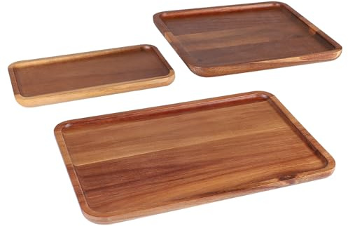 CPROSP 3er-Set Serviertablett aus Akazienholz | 30x20/20x20/10x20 cm Rechteckig | Naturholz Deko für Küche, Wohnzimmer & Garten